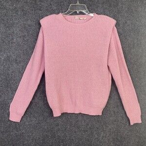 ECO by Design Long Sleeve Pullover Sweater Women Sm with Shoulder Pads  Pink